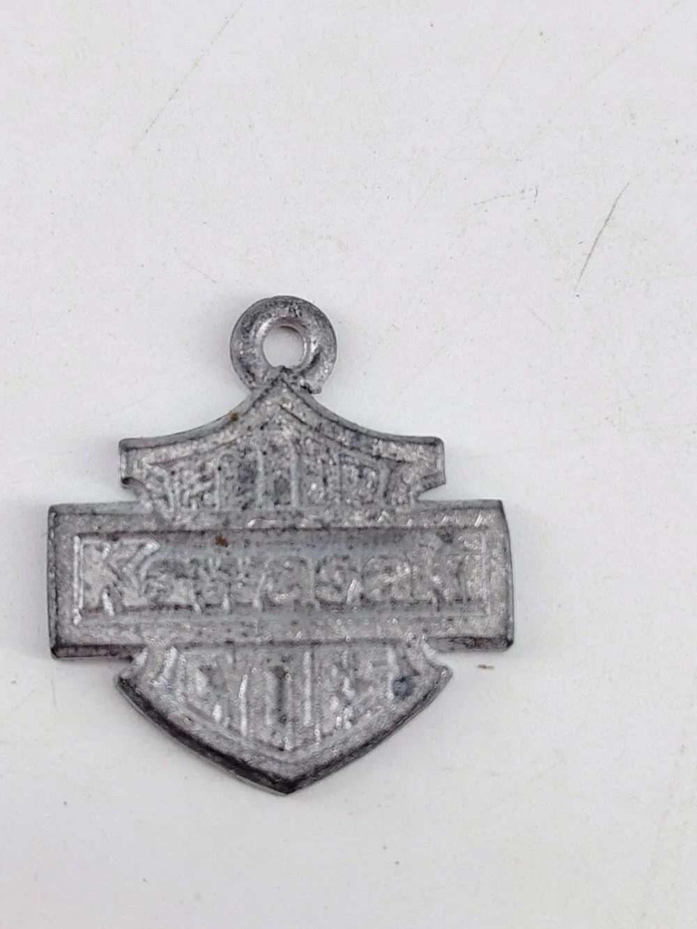 Vintage Kawasaki Bar & Shield Logo Metal Charm Pendant Keychain Fob